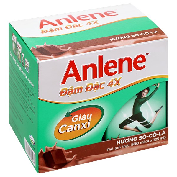 Sữa bột pha sẵn Anlene đậm đặc 4x cho người từ 19 tuổi hương socola (4 hộp x 125ml)