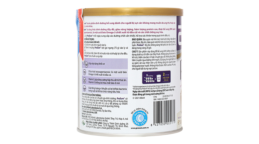 Sữa bột Prosure bổ sung dinh dưỡng cho người sụt cân do bệnh hương vani ...