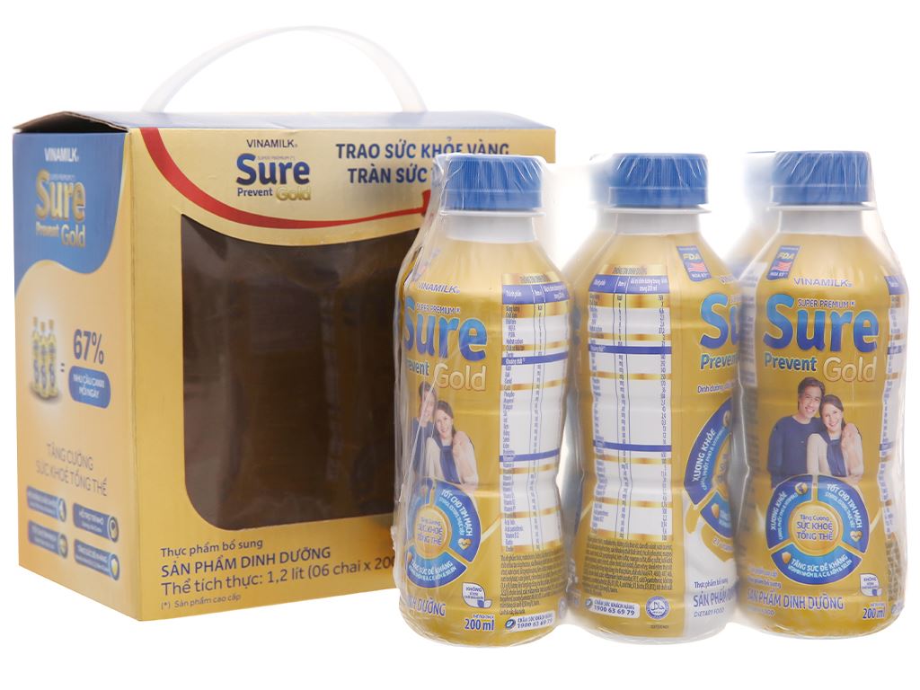 Thùng 24 chai sữa dinh dưỡng pha sẵn Vinamilk Sure Prevent Gold 200ml 3