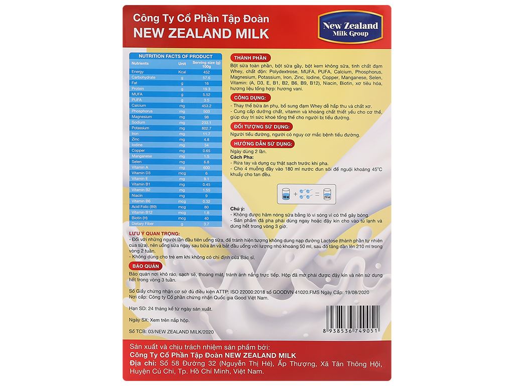 Sữa bột New Zealand Milk Dianbet hộp 450g (cho người lớn) 2