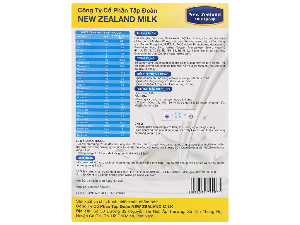 Sữa bột New Zealand Milk Gastro hộp 450g (cho người lớn) 3