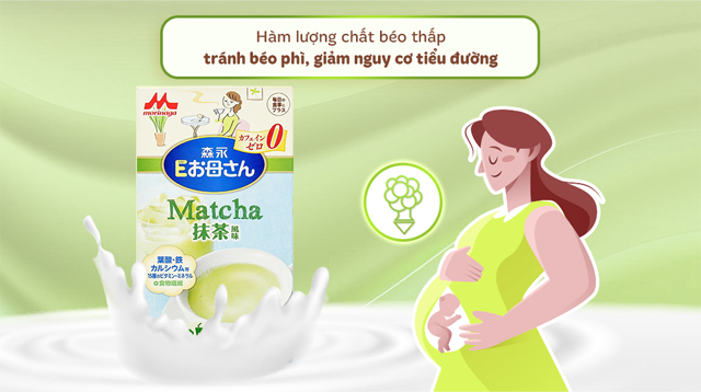 Sữa bầu Morinaga hương trà xanh 216g chứa hàm lượng chất béo thấp