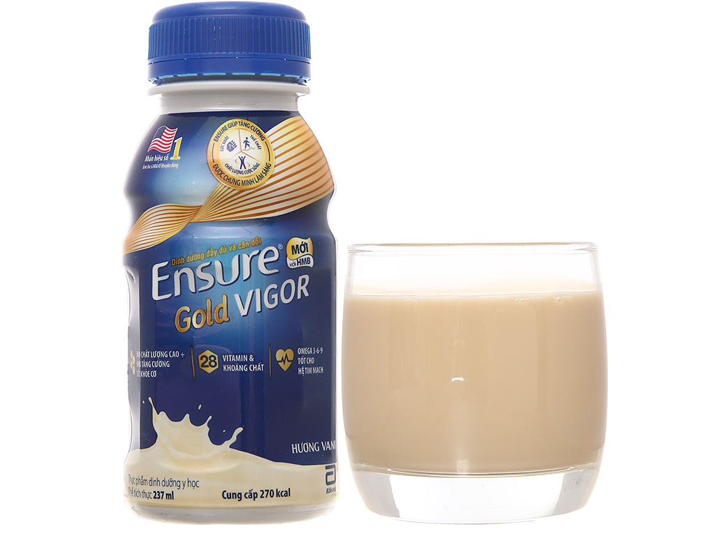 Sữa bột pha sẵn Ensure Gold Vigor vani chai 237ml 12