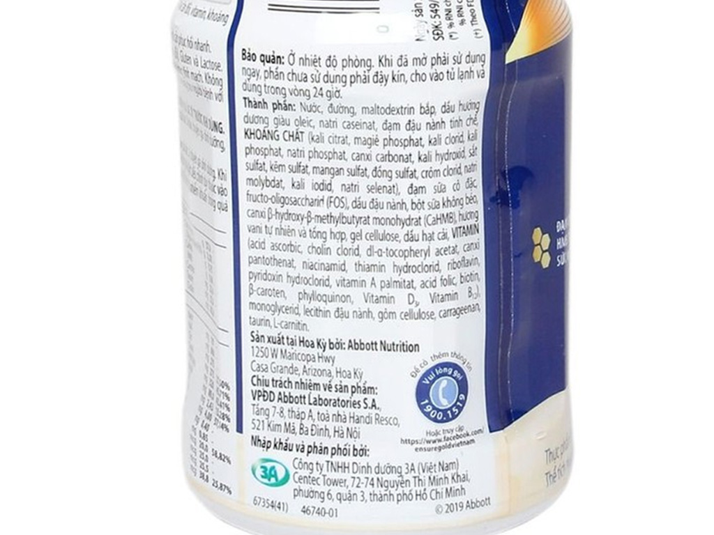 Sữa bột pha sẵn Ensure Gold Vigor vani chai 237ml 13