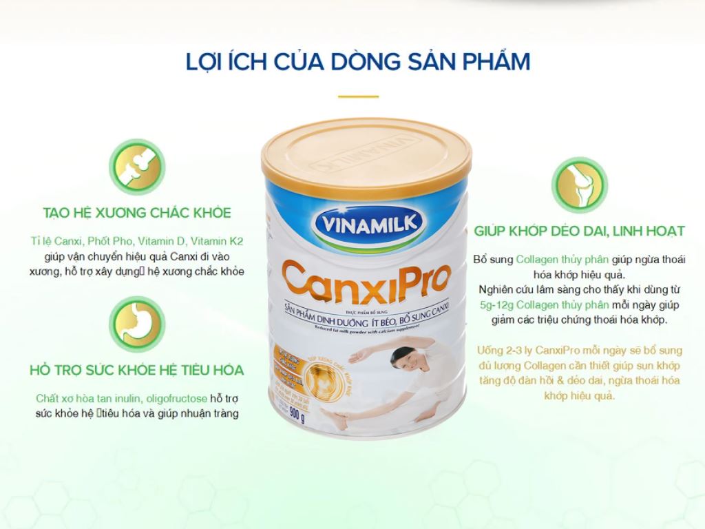 Sữa bột Vinamilk CanxiPro ít béo lon 900g 2