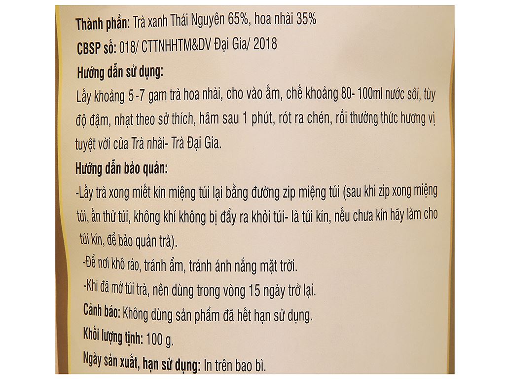 Trà xanh Thái Nguyên ướp hoa nhài Đại Gia gói 100g 4