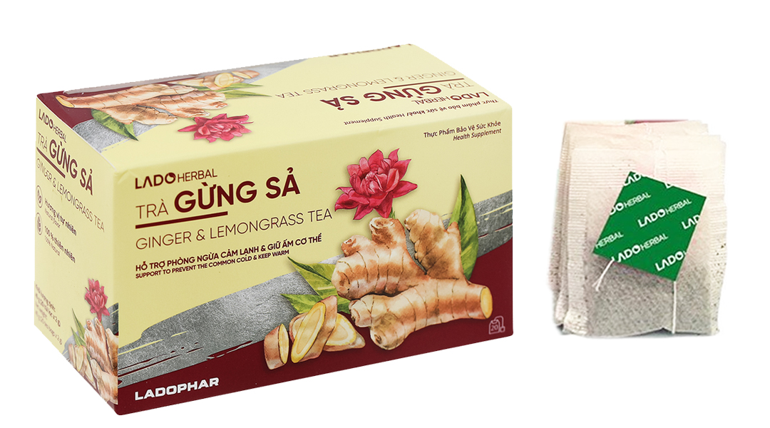 Trà gừng sả Lado Herbal ngừa cảm lạnh, giữ ấm cơ thể