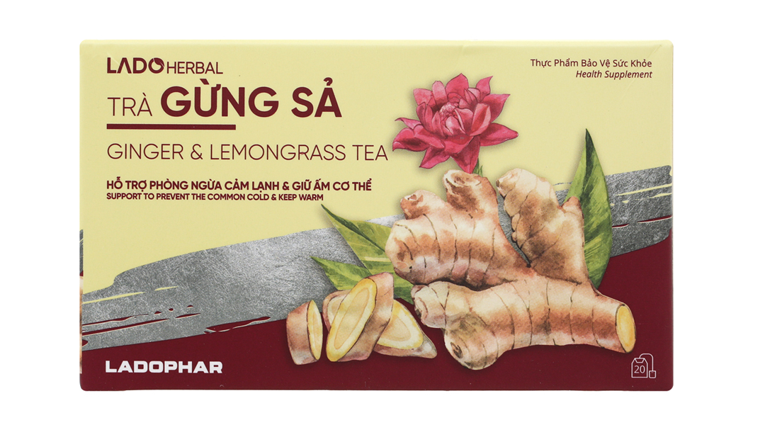 Trà gừng sả Lado Herbal ngừa cảm lạnh, giữ ấm cơ thể