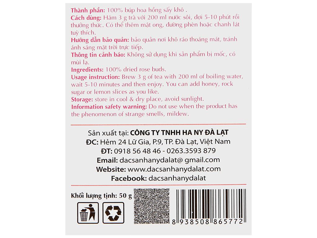 Trà hoa hồng Hany hộp 50g 8