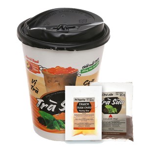 Trà sữa 3 in 1 Golden Tea kèm túi thạch trân châu hương đào ly giấy 55g