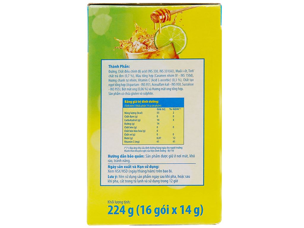 Trà Lipton hòa tan tươi mát tỉnh người thêm 25% hương vị hoa quả vị chanh mật ong hộp 16 túi 14g 12