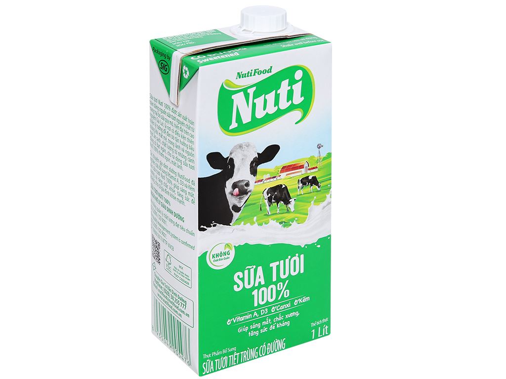 Sữa tươi tiệt trùng có đường Nuti hộp 1 lít 9