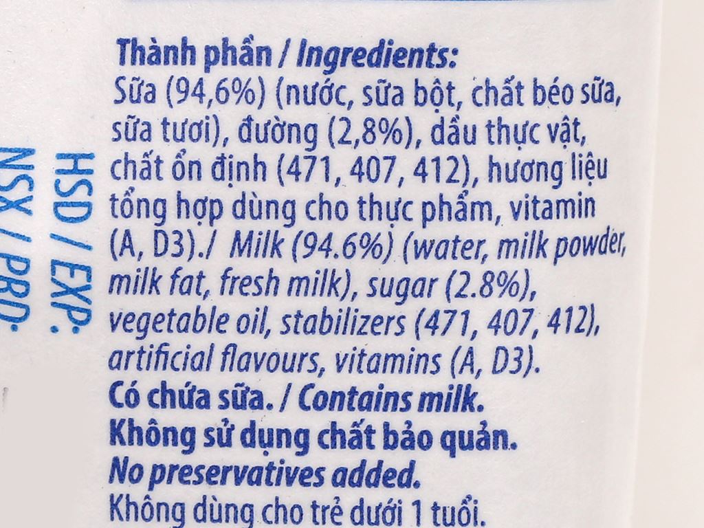 Thùng 48 bịch sữa dinh dưỡng ít đường Vinamilk 220ml 4