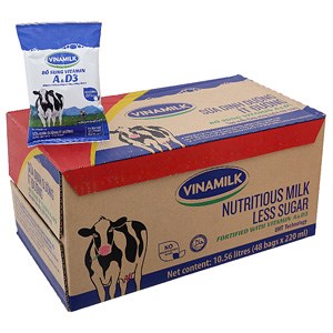 Thùng sữa dinh dưỡng Vinamilk Ít đường bịch 220ml (48 bịch)
