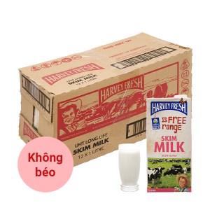 Thùng 12 hộp sữa tươi tiệt trùng tách béo Harvey Fresh Skim Milk 1 lít