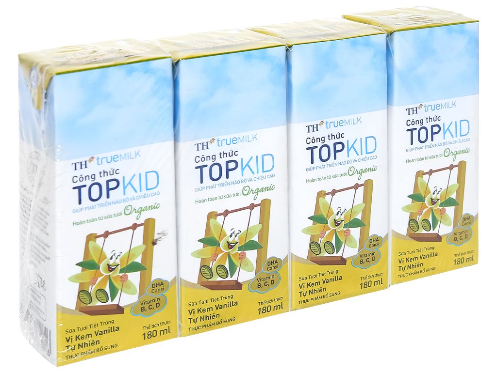 Lốc 4 hộp sữa tươi kem vanilla tự nhiên TH true MILK Top Kid Organic 180ml 1