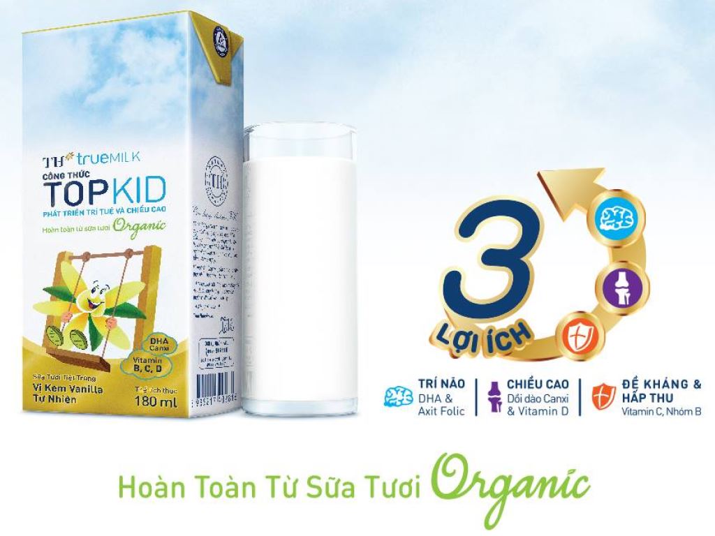 Lốc 4 hộp sữa tươi kem vanilla tự nhiên TH true MILK Top Kid Organic 180ml 2