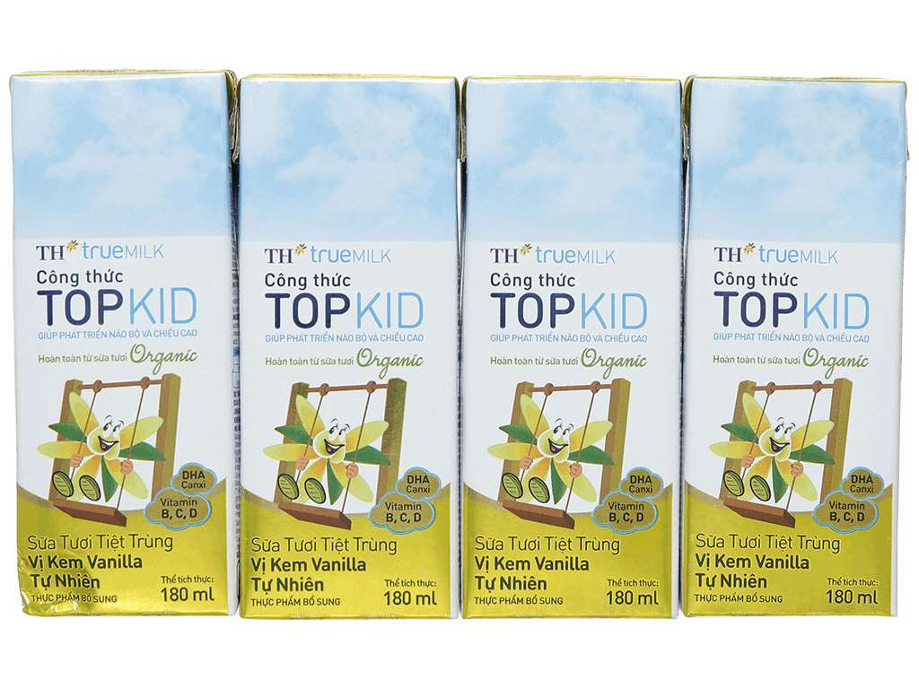 Lốc 4 hộp sữa tươi kem vanilla tự nhiên TH true MILK Top Kid Organic 180ml 3