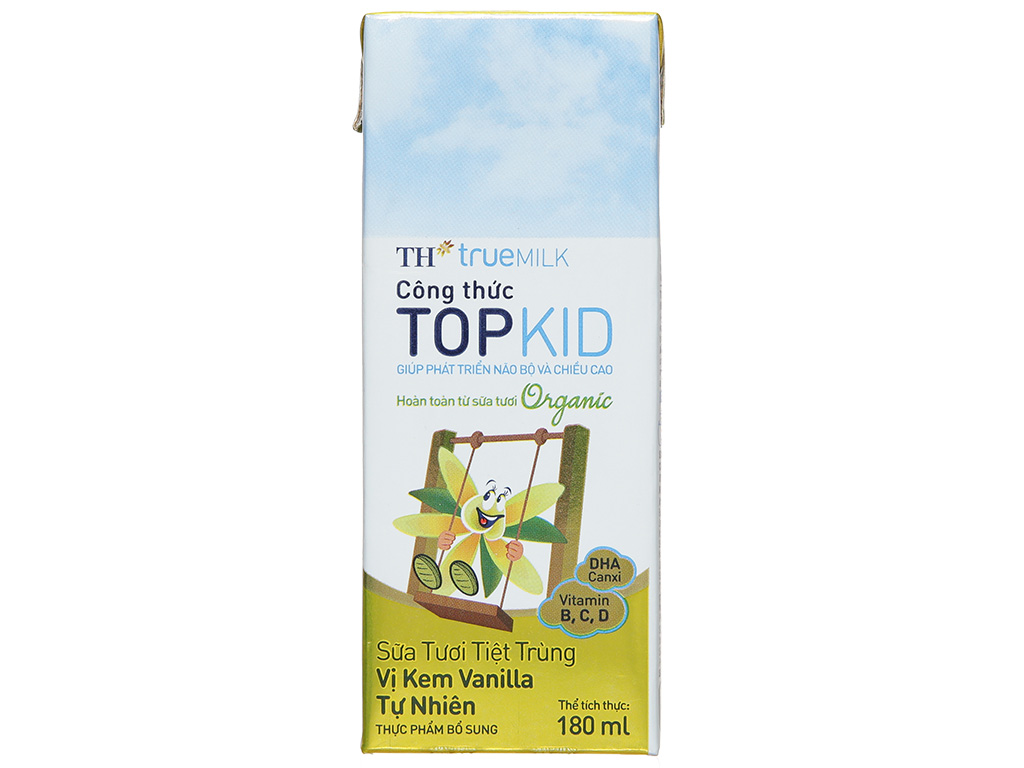 Lốc 4 hộp sữa tươi kem vanilla tự nhiên TH true MILK Top Kid Organic 180ml 5