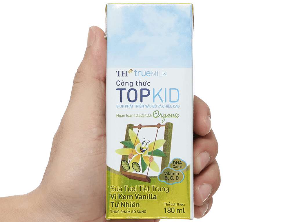 Lốc 4 hộp sữa tươi kem vanilla tự nhiên TH true MILK Top Kid Organic 180ml 9