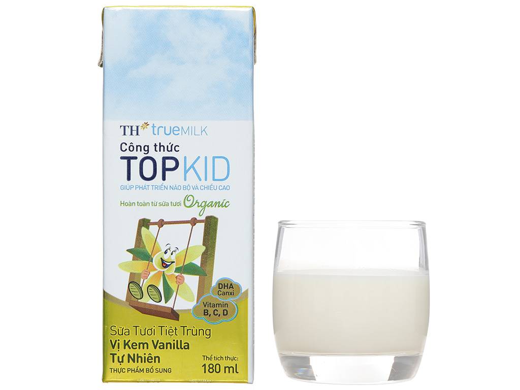 Lốc 4 hộp sữa tươi kem vanilla tự nhiên TH true MILK Top Kid Organic 180ml 11