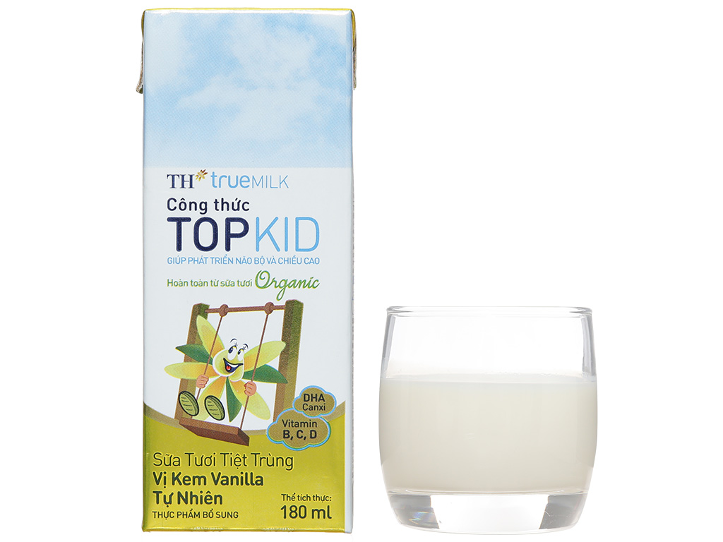 Thùng 48 hộp sữa tươi tiệt trùng kem vanilla tự nhiên TH true MILK Top Kid Organic 180ml 11