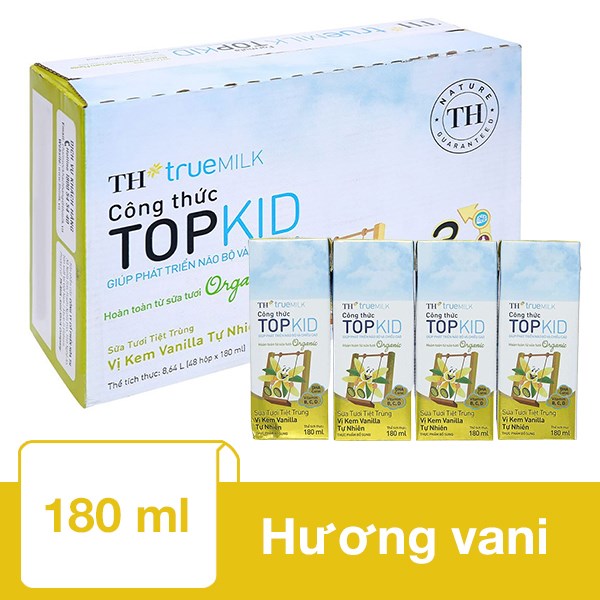 Thùng 48 Hộp Sữa Tươi Tiệt Trùng Th True Milk Topkid Organic Có Đường Hương Kem Vanilla Tự Nhiên 180 Ml (Từ 1 Tuổi)