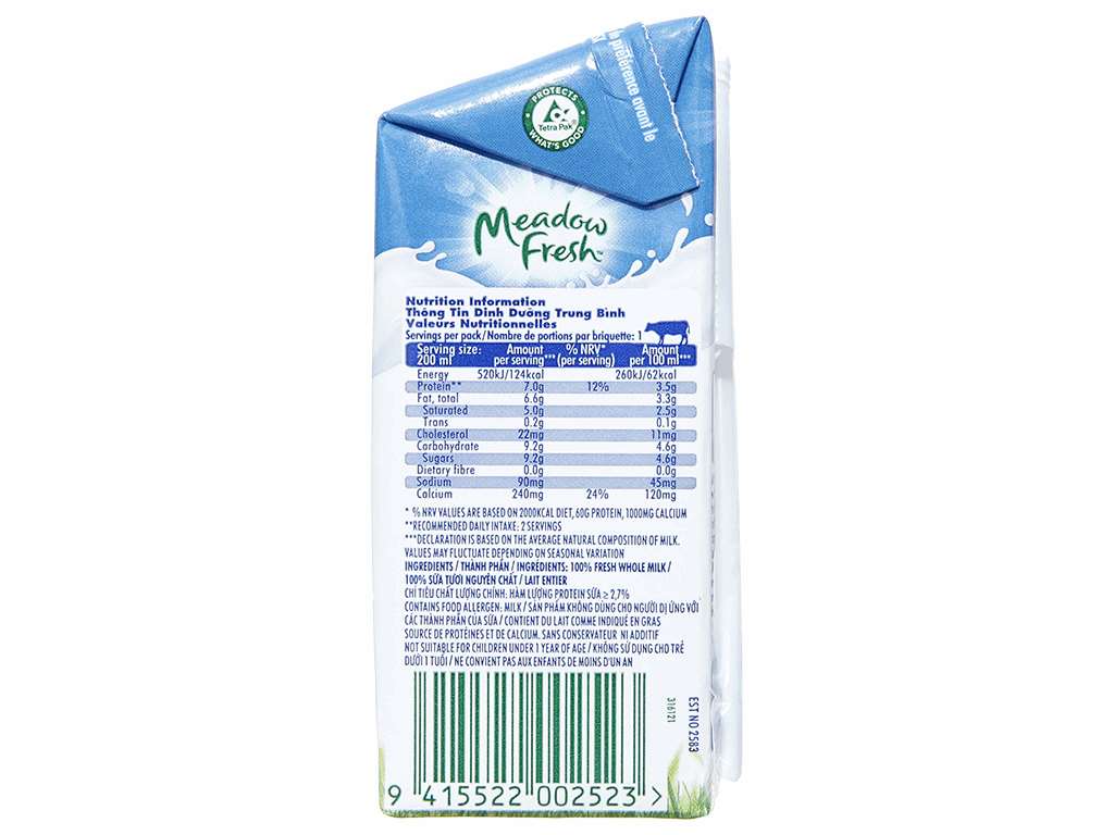 Lốc 3 hộp sữa tươi tiệt trùng nguyên kem Meadow Fresh 200ml 7