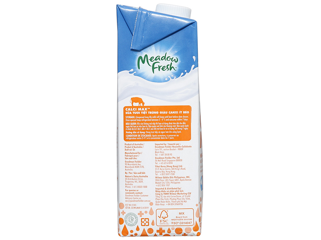 Sữa tươi tiệt trùng giàu canxi ít béo Meadow Fresh hộp 1 lít sản xuất từ Úc 5