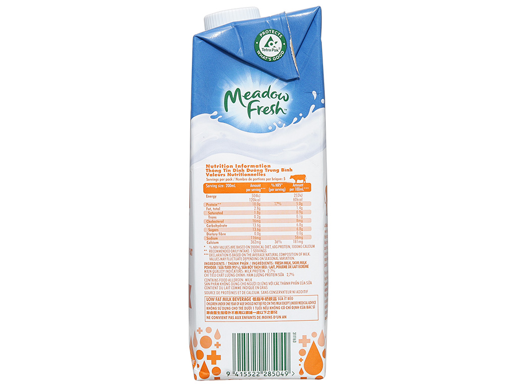 Sữa tươi tiệt trùng giàu canxi ít béo Meadow Fresh hộp 1 lít sản xuất từ Úc 6