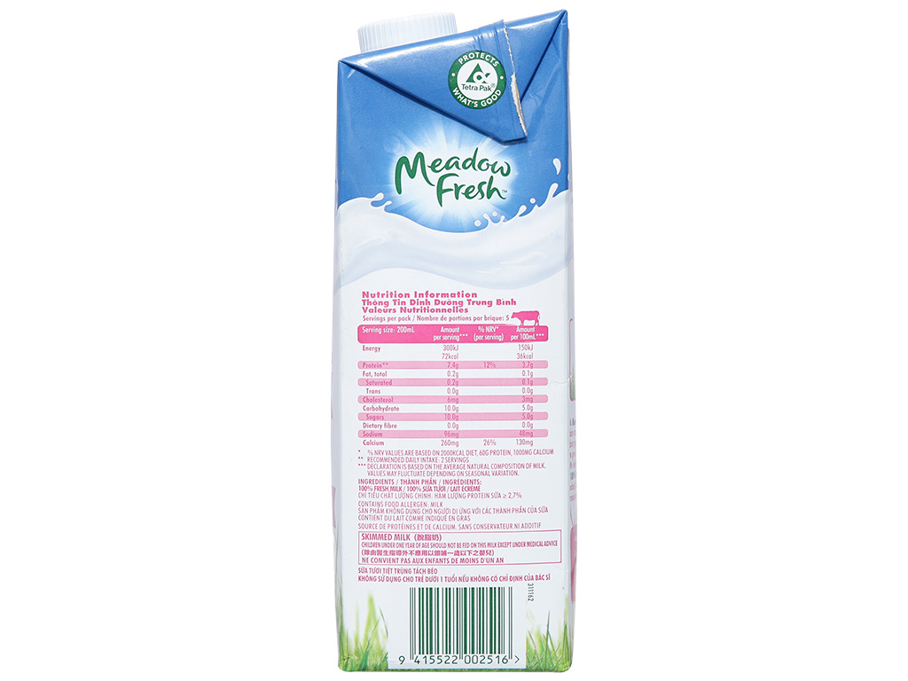 Sữa tươi tiệt trùng không béo Meadow Fresh 1 lít 5