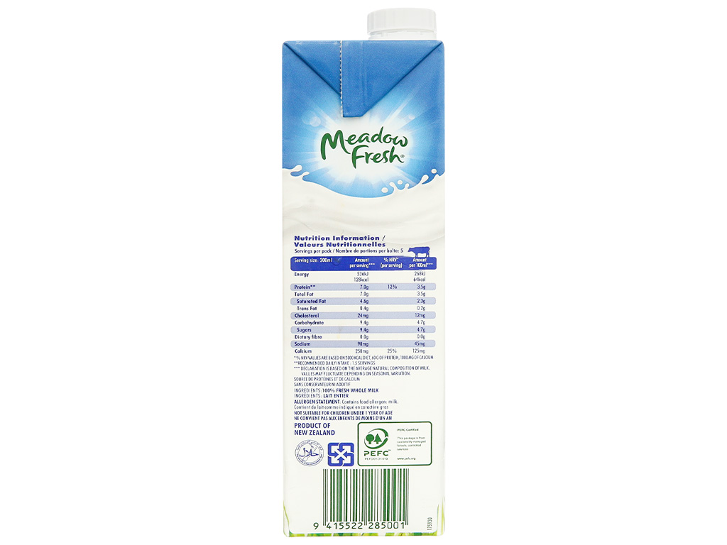 Sữa tươi tiệt trùng nguyên kem Meadow Fresh hộp 1 lít sản xuất từ Úc 4