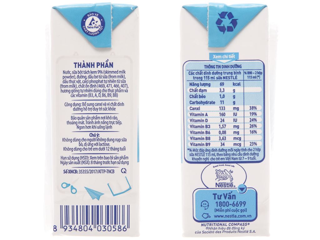 Lốc 4 hộp sữa tiệt trùng có đường Nestlé NutriStrong 115ml 5