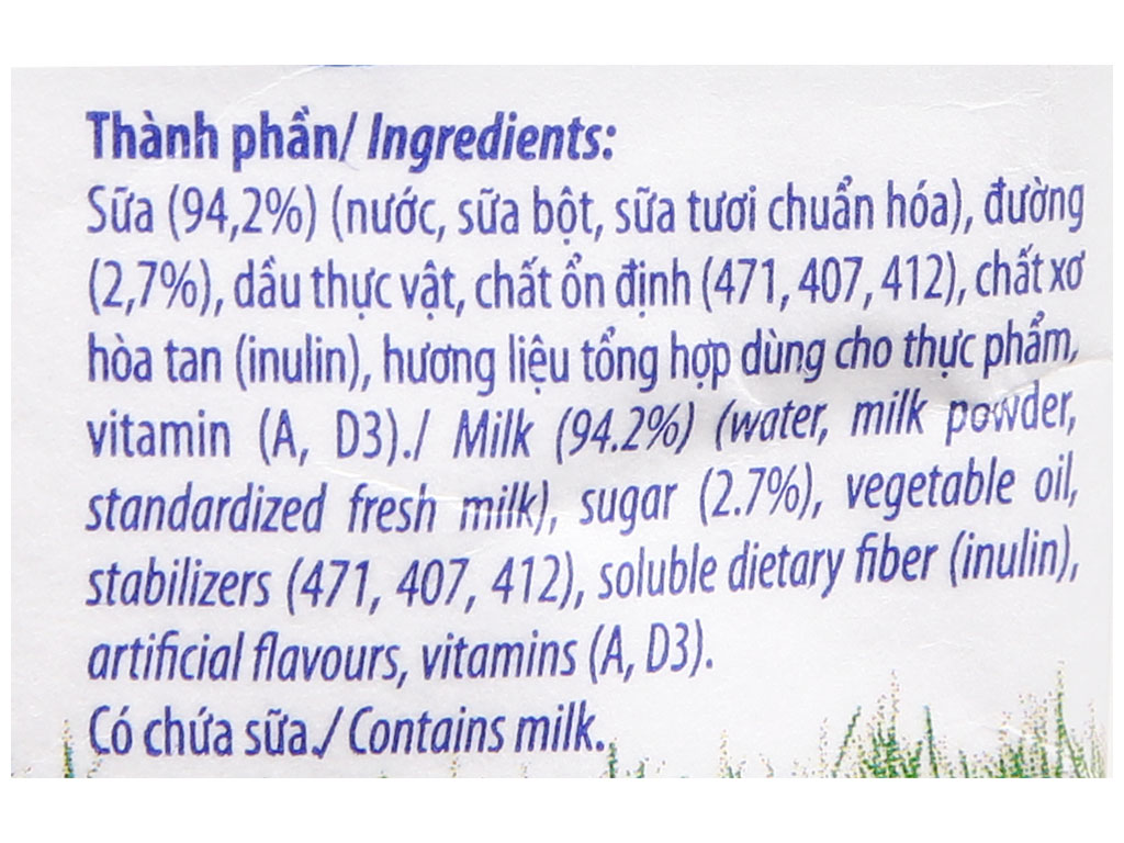Sữa dinh dưỡng ít đường Vinamilk A&D3 bịch 220ml 8