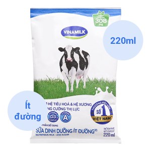 Sữa dinh dưỡng ít đường Vinamilk A&D3 bịch 220ml