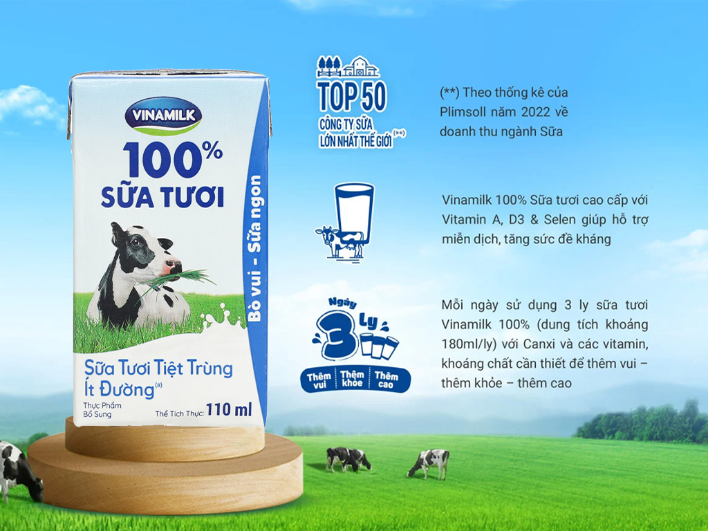 Thùng 48 hộp sữa tươi tiệt trùng ít đường Vinamilk 100% Sữa tươi 110ml 1