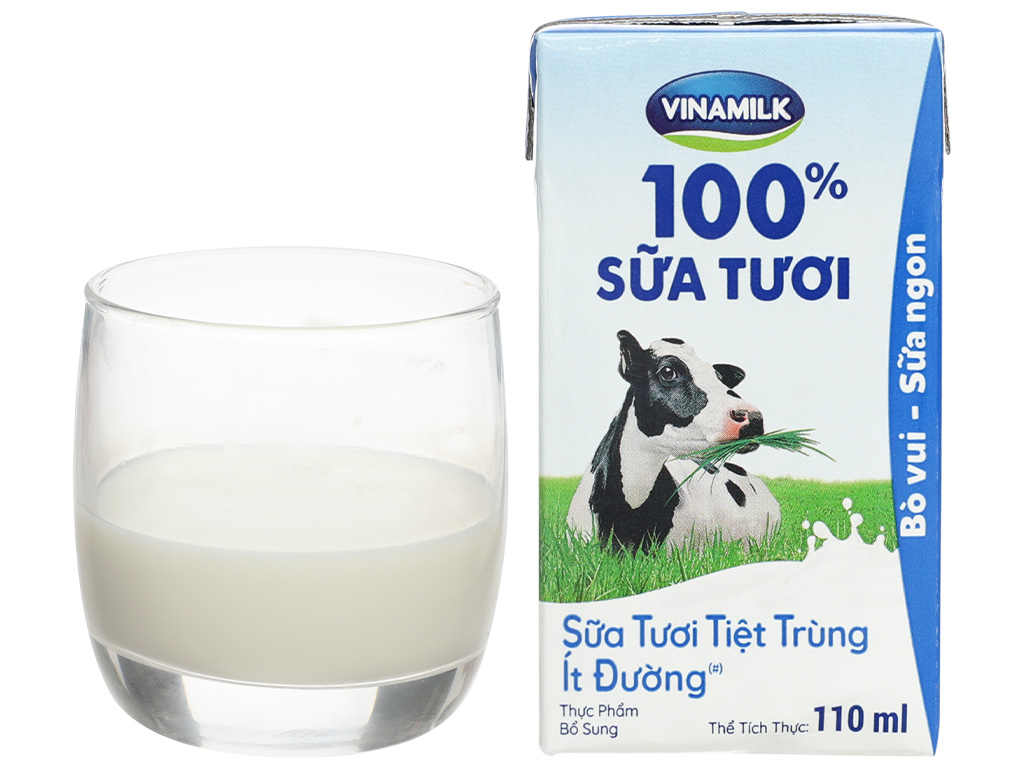 Thùng 48 hộp sữa tươi tiệt trùng ít đường Vinamilk 100% Sữa tươi 110ml 14