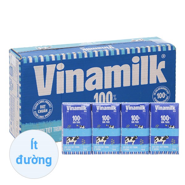 Thùng 48 hộp sữa tươi tiệt trùng Vinamilk ít đường 110 ml (từ 1 tuổi)