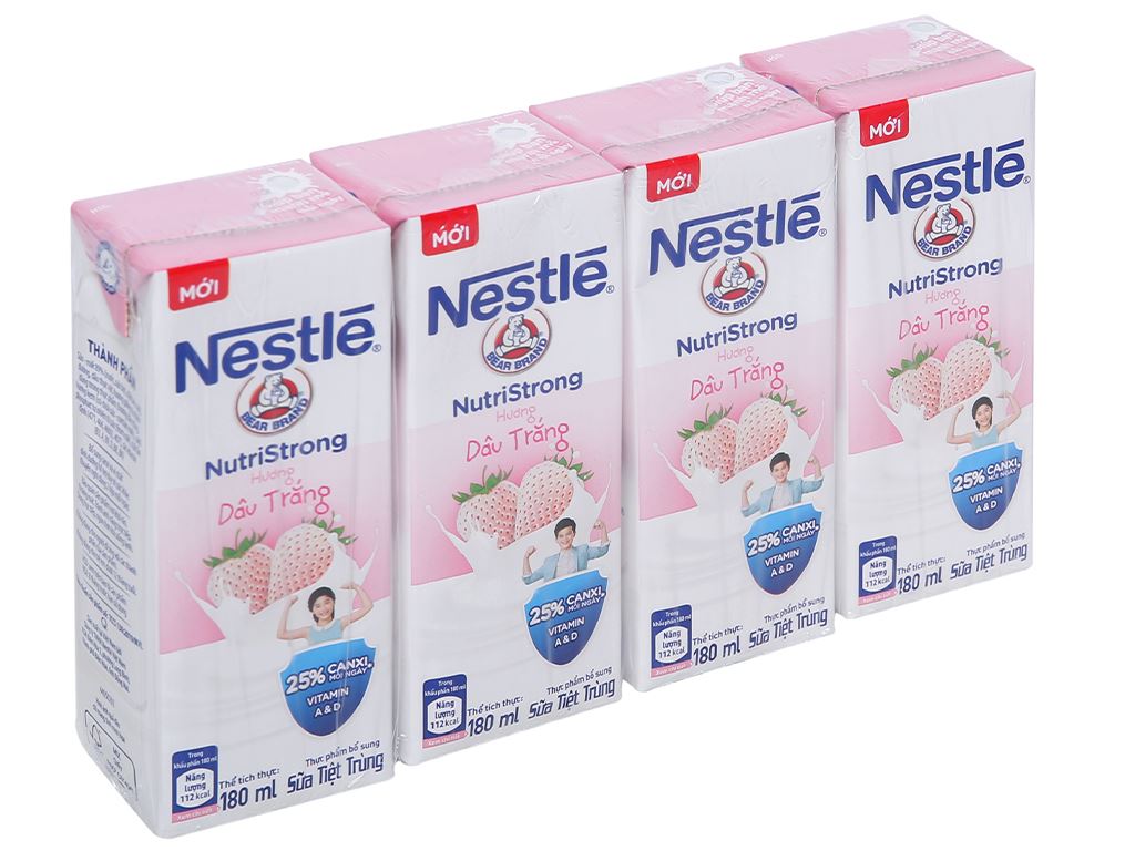 Lốc 4 hộp sữa tiệt trùng hương dâu trắng Nestlé NutriStrong 180ml 1