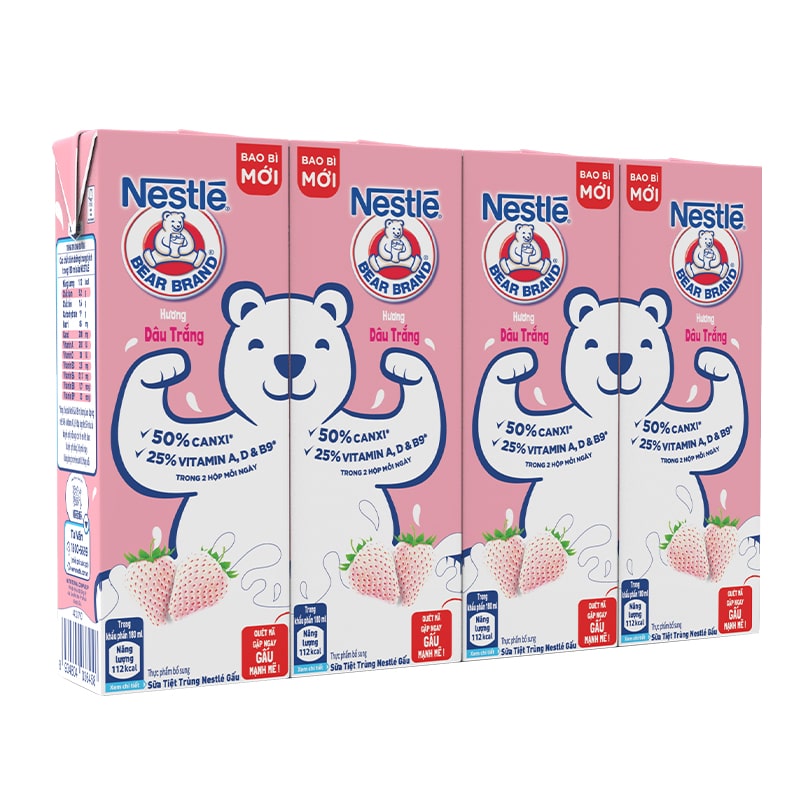 Thùng 48 hộp sữa tiệt trùng Nestlé NutriStrong có đường hương dâu 180 ml (từ 1 tuổi)