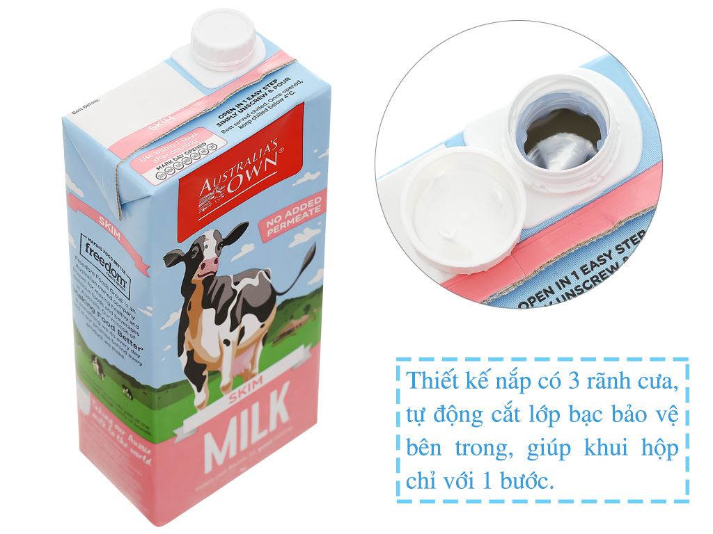 Sữa tươi tách béo không đường Australia's Own hộp 1 lít 4