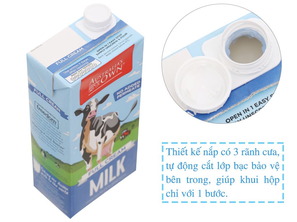Sữa tươi nguyên kem không đường Australia's Own hộp 1 lít 5