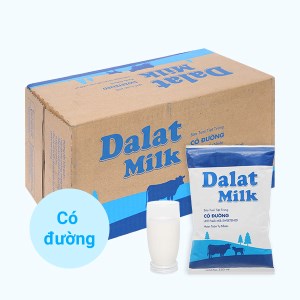 Thùng 48 bịch sữa tươi tiệt trùng có đường Dalat Milk 220ml