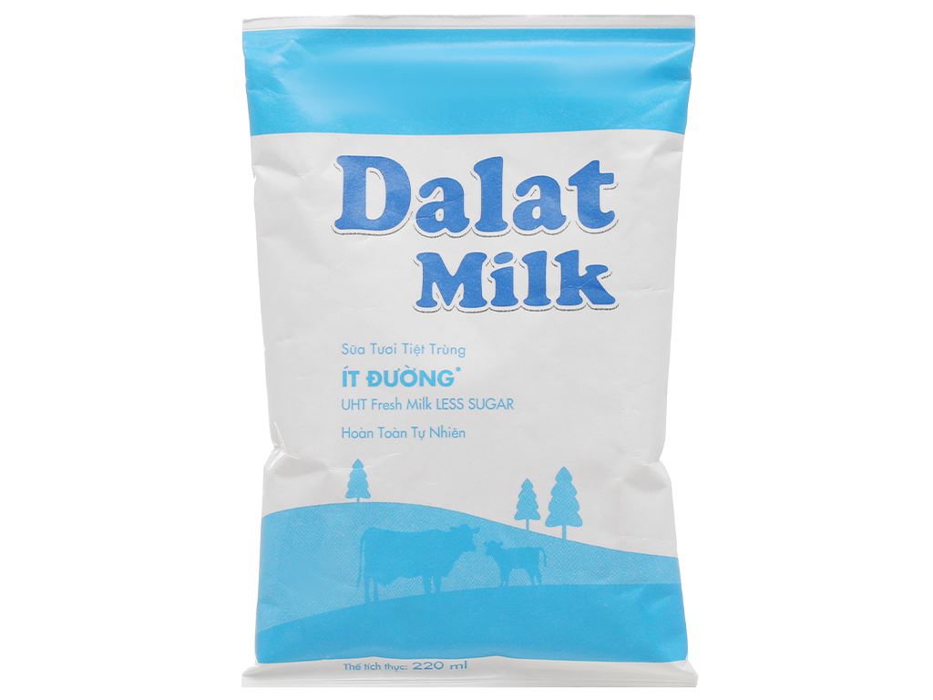 Sữa tươi tiệt trùng ít đường Dalat Milk bịch 220ml 1