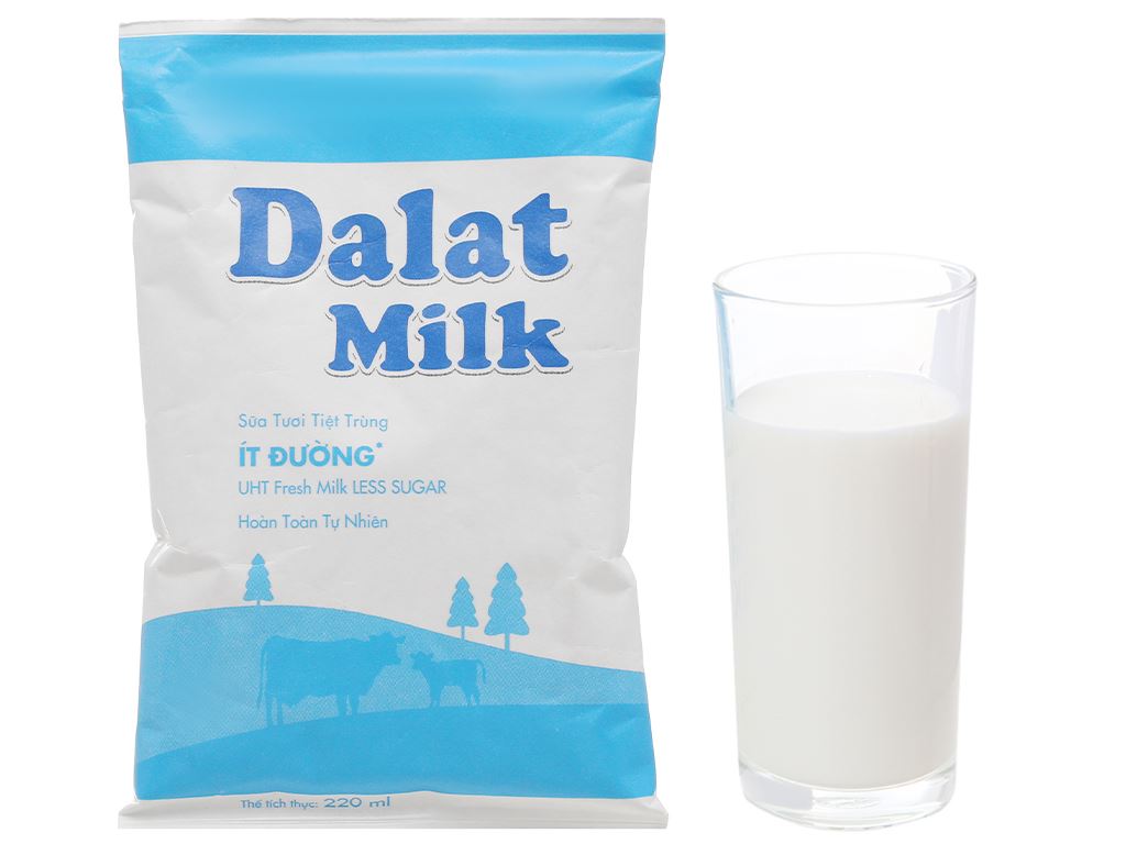 Sữa tươi tiệt trùng ít đường Dalat Milk bịch 220ml 5