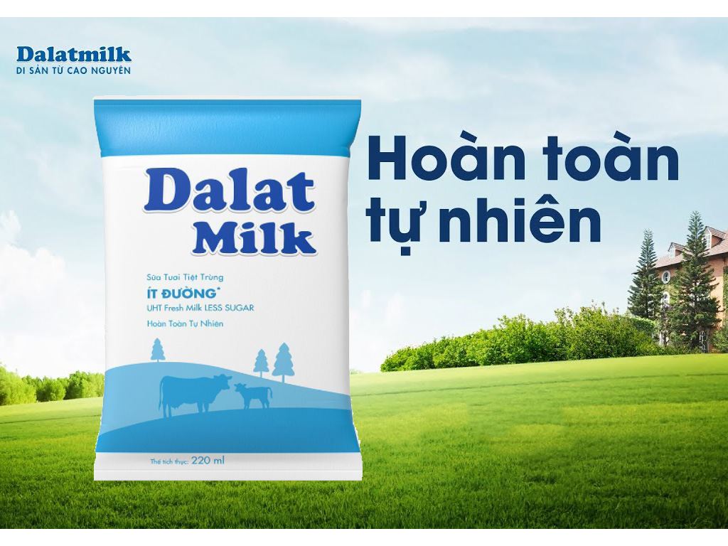 Sữa tươi tiệt trùng ít đường Dalat Milk bịch 220ml 2