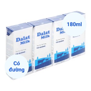 Lốc 4 hộp sữa tươi tiệt trùng có đường Dalat Milk 180ml