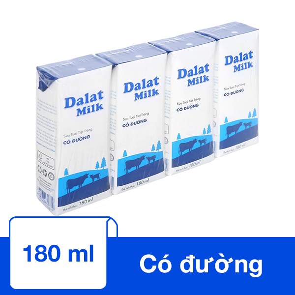 Thùng 48 hộp sữa tươi tiệt trùng Dalat Milk có đường 180 ml (từ 1 tuổi) - AVAKids.com