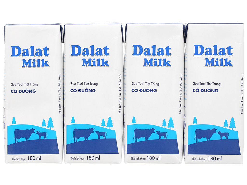 Thùng 48 hộp sữa tươi tiệt trùng có đường Dalat Milk 180ml 4