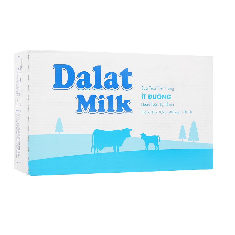 Thùng 48 hộp sữa tươi tiệt trùng ít đường Dalat Milk 180ml - 1